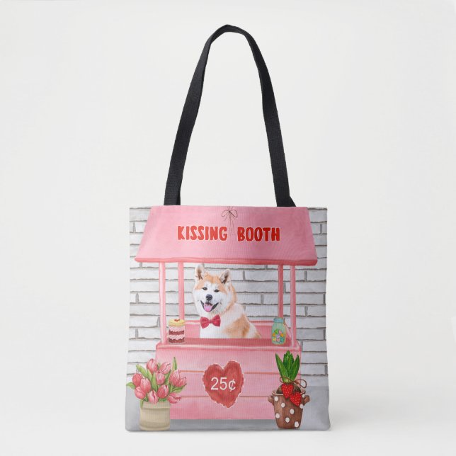Tote Bag Akita Chien Valentine's Day Kissing Booth (Devant)