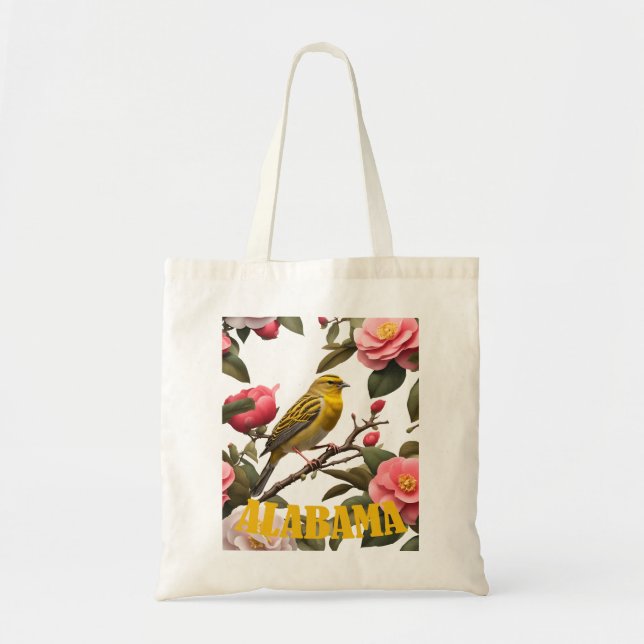 Tote Bag Alabama Yellowhammer Bird And Camellia Cut Out (Devant)