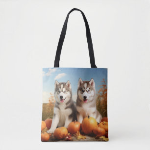 Tote Bag Alaskan Malamute Chiot Automne Citrouille délice