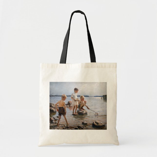 Tote Bag Albert Edelfeue - Les garçons jouent sur le rivage (Devant)