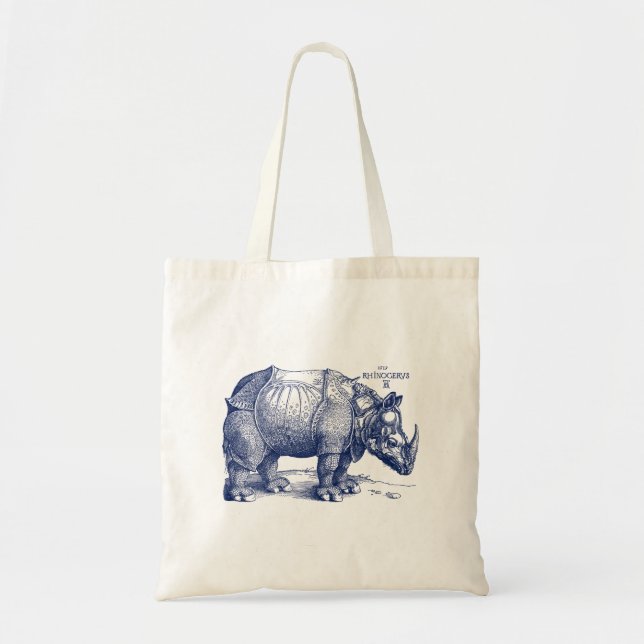 Tote Bag Albrecht Durer Renaissance Rhinoceros Marine Bleu (Devant)