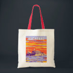 Tote Bag Alcatraz Island San Francisco Travel Art Vintage<br><div class="desc">Art vectoriel Alcatraz Island. Alcatraz Island à la tombée de la nuit avec un phare,  fortification militaire et prison fédérale située à San Francisco,  Californie.</div>