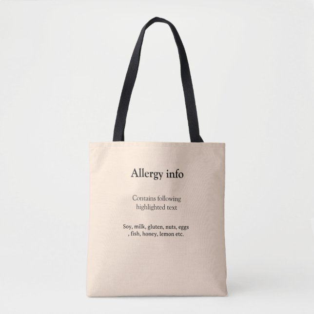 Tote Bag Alerte d'allergie alimentaire ajouter le nom du te (Devant)