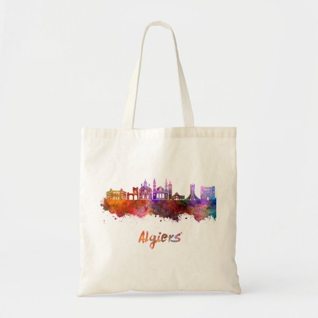 Tote Bag Alger skyline en aquarelle (Devant)