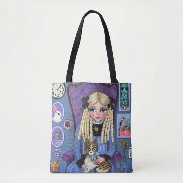 Tote Bag Alice à Wonderland & Dinah Cat Cute Fairy Tale (Devant)