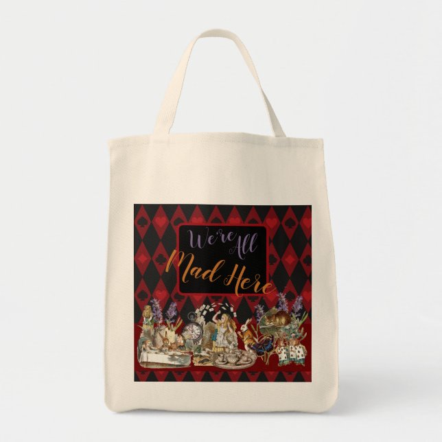Tote Bag Alice Aventures avec le Chat de Cheshire Fou de Wo (Devant)