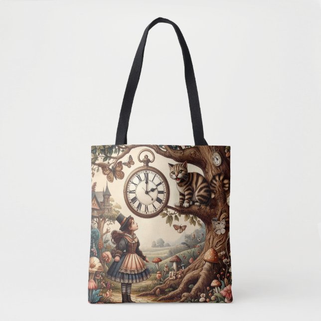 Tote Bag Alice & Cheshire Cat: Whimsical Wonderland Fantasy (Devant)