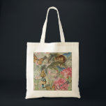 Tote Bag Alice Cheshire Chat Wonderland Tree Garden<br><div class="desc">C'est le classique Alice au pays des merveilles et le Cheshire Cat, comme Alice conversation avec le Cheshire Cat qui est assis dans son arbre. Cette image Alice in Wonderland est basée sur l'image originale Cheshire Cat de la série originale Alice's Adventures in Wonderland de l'illustrateur John Tenniel, rassemblée dans...</div>