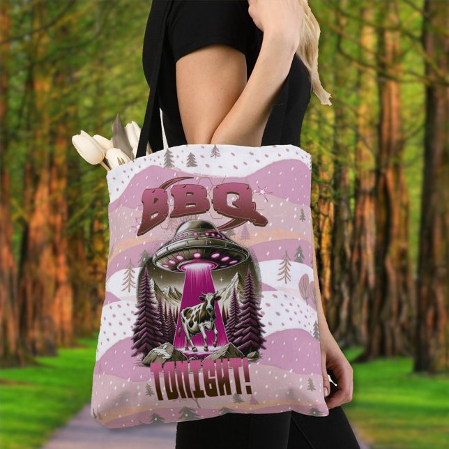 Tote Bag Alien BBQ Enlèvement de vache Plaisanterie (Créateur téléchargé)