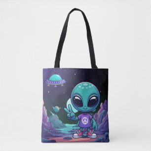 Tote Bag Alien de paix mignon et vaisseau spatial