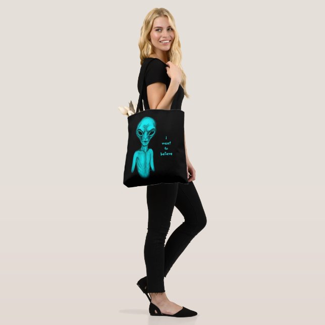 Tote Bag Alien, je veux croire (Sur le modèle)