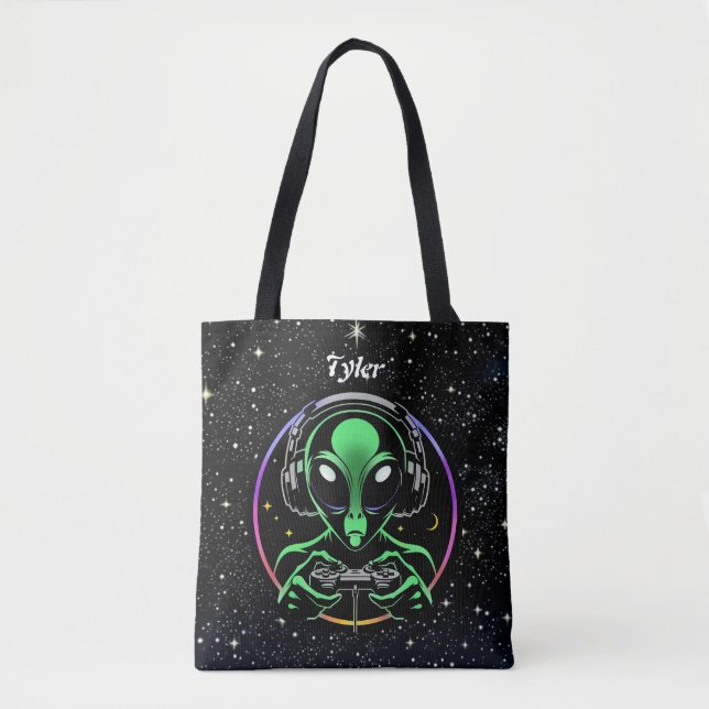 Tote Bag Alien Lecture de jeux vidéo | Stellar Game Smasher (Devant)