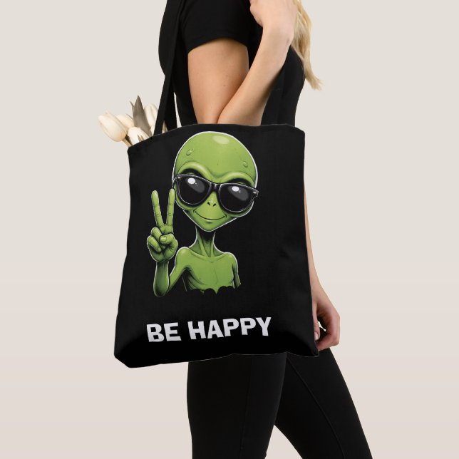 Tote Bag Alien mignon avec deux doigts levés (De près)