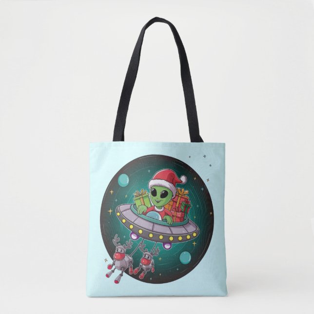 Tote Bag Alien Père Noël dans UFO (Devant)