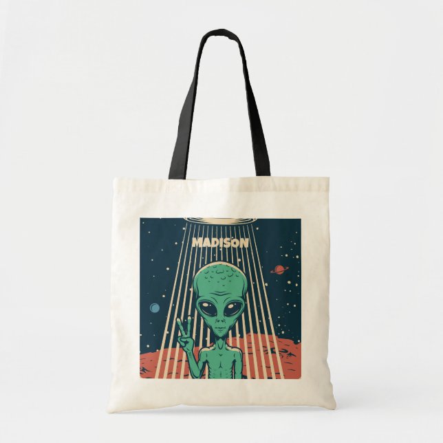 Tote Bag Alien UFO de nom personnalisé (Devant)