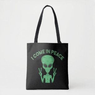 Tote Bag Alien Vert Je Viens En Paix OVNI Extraterrestre