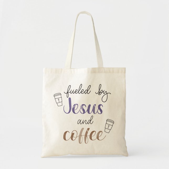 Tote Bag Alimenté par Jésus et le café (Devant)