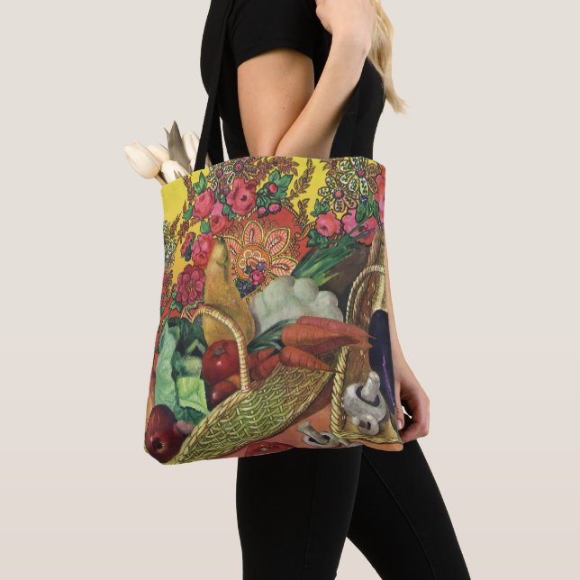 Tote Bag Aliments Biologiques, Légumes de Jardin, Fleurs en (De près)