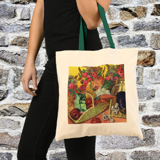 Tote Bag Aliments biologiques, légumes de jardin, fleurs ép