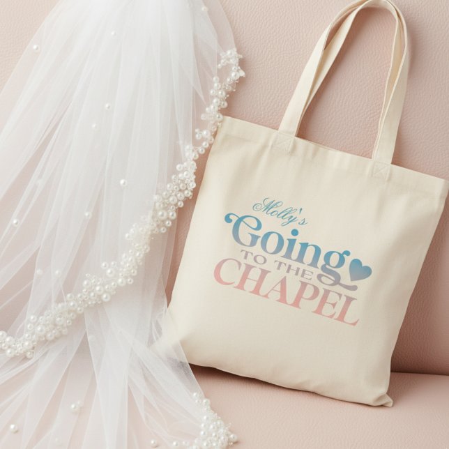 Tote Bag Aller à la chapelle - Fête de mariée personnalisée (Send the bride off in style with this trendy "Going to the Chapel" design!)