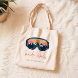 Tote Bag ALLIE Ski Snowboard Bride Vibes Bachelorette<br><div class="desc">La Collection Allie propose des lunettes de ski/snowboard rose vif,  oranges et ciel de soleil verdoyant sur les montagnes enneigées avec des pins maritimes. Cette collection est parfaite pour votre week-end de bachelorette cabine de ski de montagne ou de snowboard.</div>