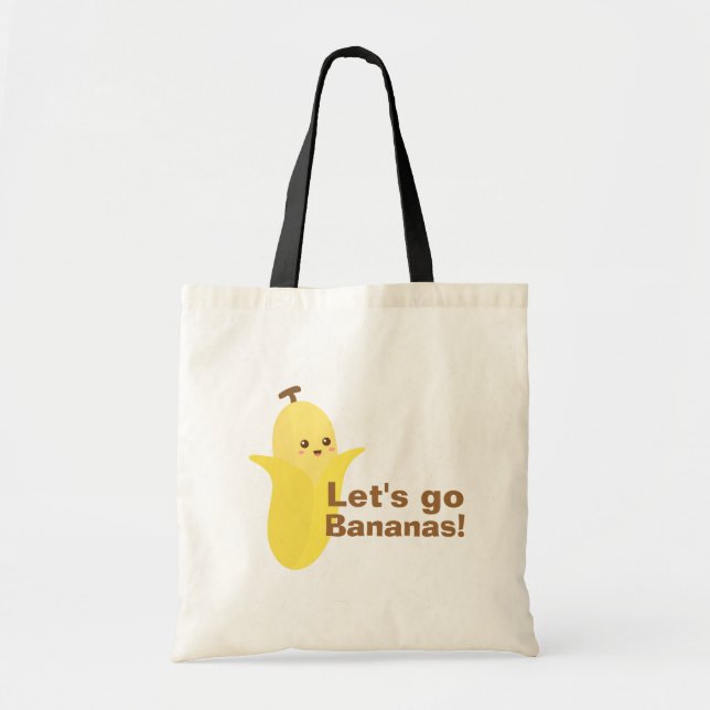 Tote Bag Allons-y Bananes avec cette banane mignonne et heu (Devant)