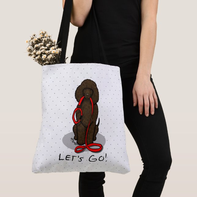 Tote Bag Allons-y ! Marche Chien Irish Water Spaniel (foie  (De près)