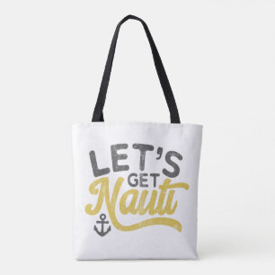Tote Bag Allons-y Nauti Nautical Vintage Type Gris Jaune