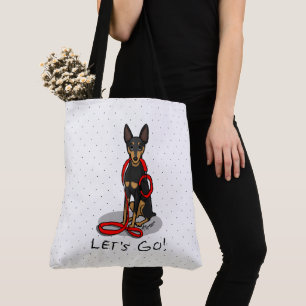 Tote Bag Allons-y ! Promenade du Pinscher nain (noir et feu