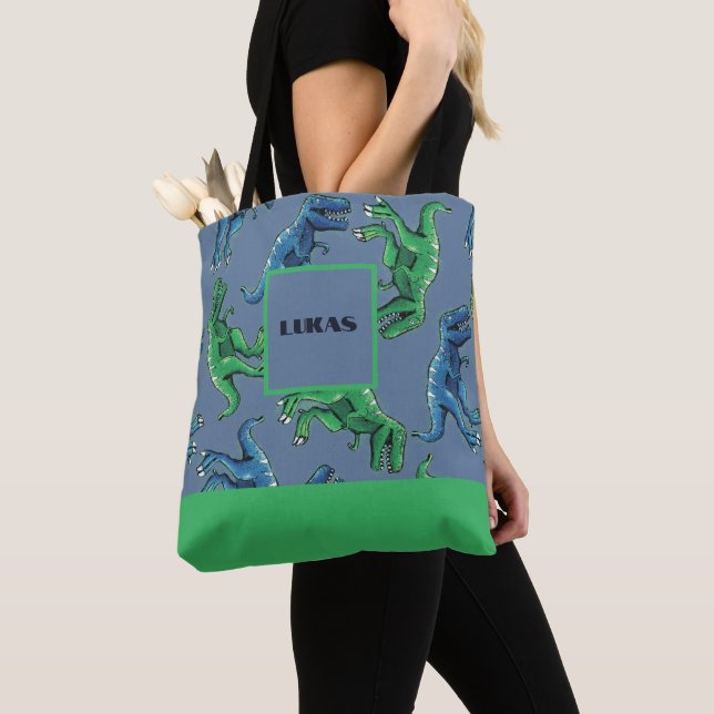 Tote Bag Allover personnalisé imprimé Dinosaur Fourre-tout (De près)