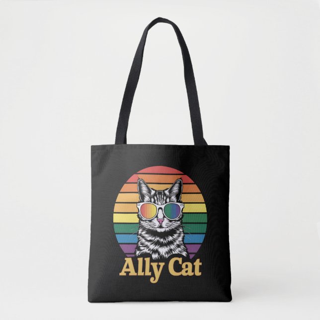 Tote Bag Ally Cat LGBT Rainbow Flag LGBTQ Cadeau (Devant)