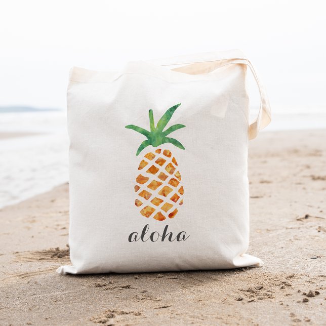 Tote Bag Aloha Aquarelle tropicale ananas (Créateur téléchargé)