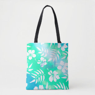 Tote Bag Aloha Hibiscus Vert et Bleu Floral