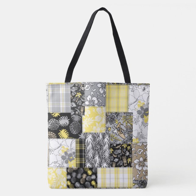 Tote Bag Aloha Patchwork Hawaiian Beach Bag - Neutral (Devant)