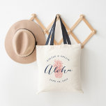 Tote Bag Aloha Pineapple Wedding Welcome Bag<br><div class="desc">Welcome guests to your Hawaii or destination wedding with these chic and modern personalized tote bags. Design features "aloha" in navy blue modern handwritten calligraphy script overlaid on a tropical coral peach pineapple illustration. Add your names and wedding date in curved text above and below the central design.</div>