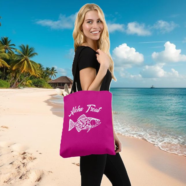 Tote Bag Aloha Trout-Fisherman (Aloha Trout Fisherman Core Tote Bag-Summer bag-Beach bag- Hawaiian Bag-Pink)