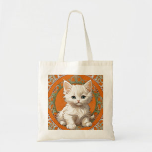 Tote Bag Alphonse Mucha Art Nouveau Kitten blanc