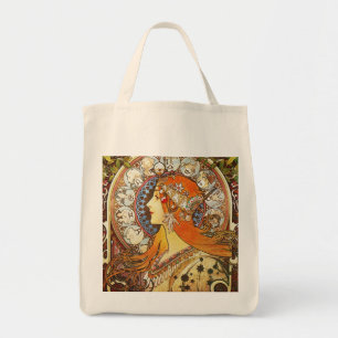 Tote Bag Alphonse Mucha La Plume Zodiac Art Nouveau Vintage