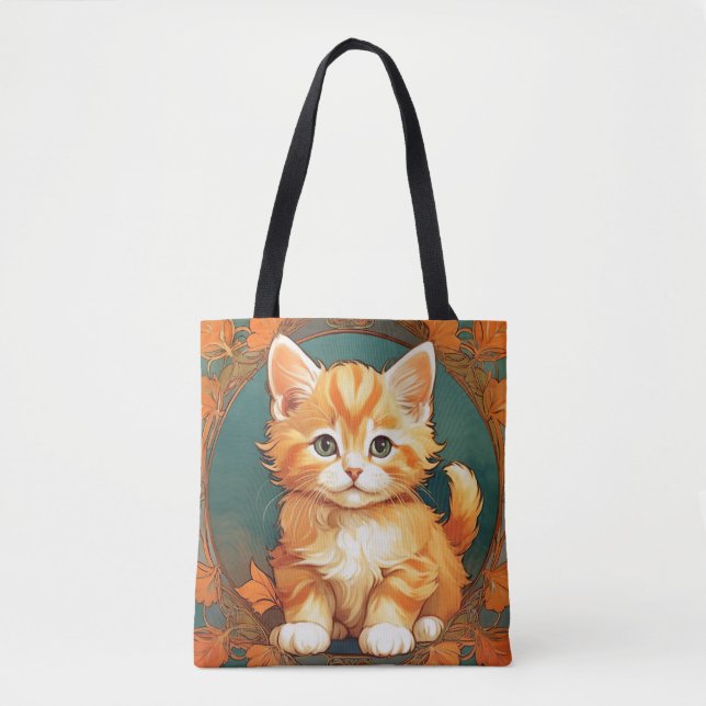 Tote Bag Alphonse Mucha Style Chat orange (Devant)