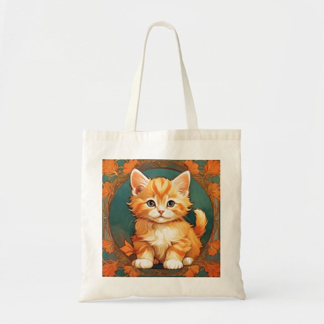 Tote Bag Alphonse Mucha Style Chat orange (Devant)
