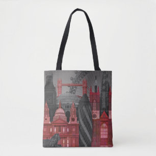 Tote Bag Altitudes de Londres par nuit - rouge
