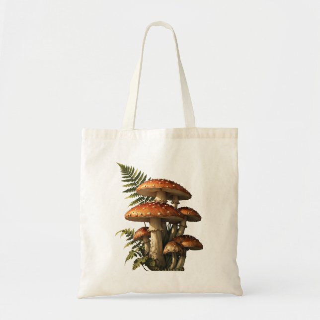 Tote Bag Amanites rouges avec fougère botanique (Devant)