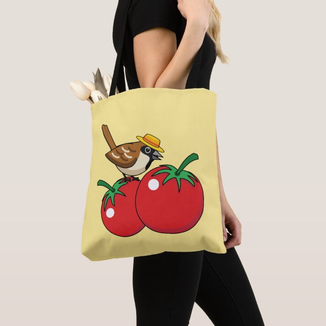 Tote Bag Amant Bio Mangeur de Tomate Rouge Moineau (De près)
