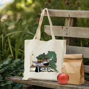 Tote Bag Amant de livres dragon endormi fantaisiste vert co