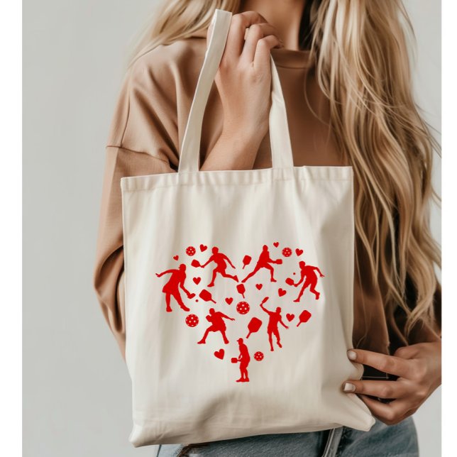 Tote Bag Amant du Pickleball de coeur rouge (Créateur téléchargé)