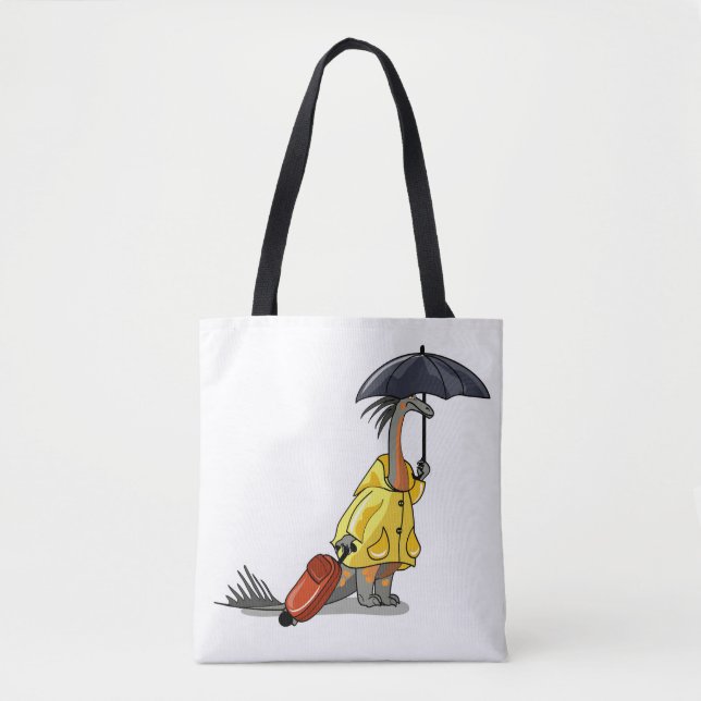 Tote Bag Amargasaurus Portant Un Parapluie Et Une Valise. (Devant)