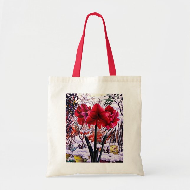 Tote Bag Amaryllis par la fenêtre de neige (Devant)