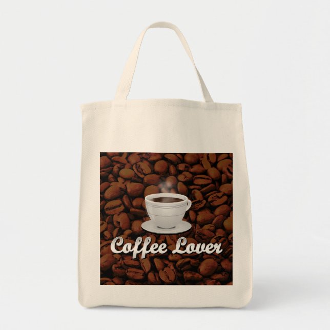 Tote Bag Amateur de café, Coupe blanche/haricots Brown (Devant)