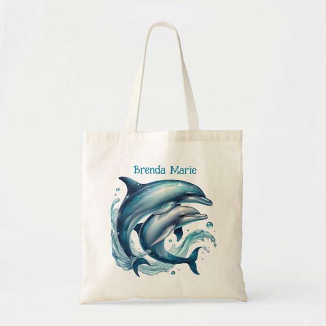 Tote Bag Amateurs de dauphins mignons ajouter le nom (Devant)