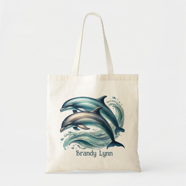 Tote Bag Amateurs de dauphins mignons ajouter le nom (Devant)